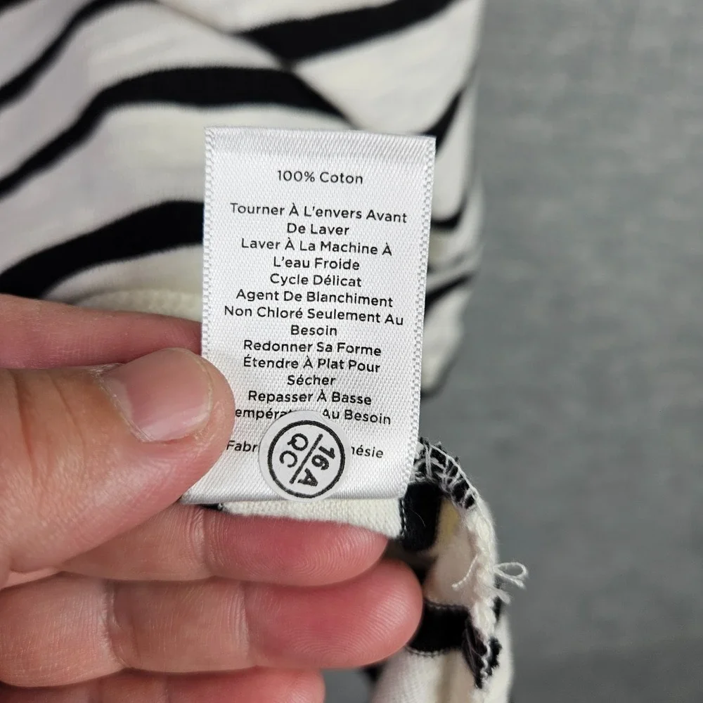 Talbots Plus Petite Women's 3XP Black White Striped Square Neck 3/4 Sleeve Top